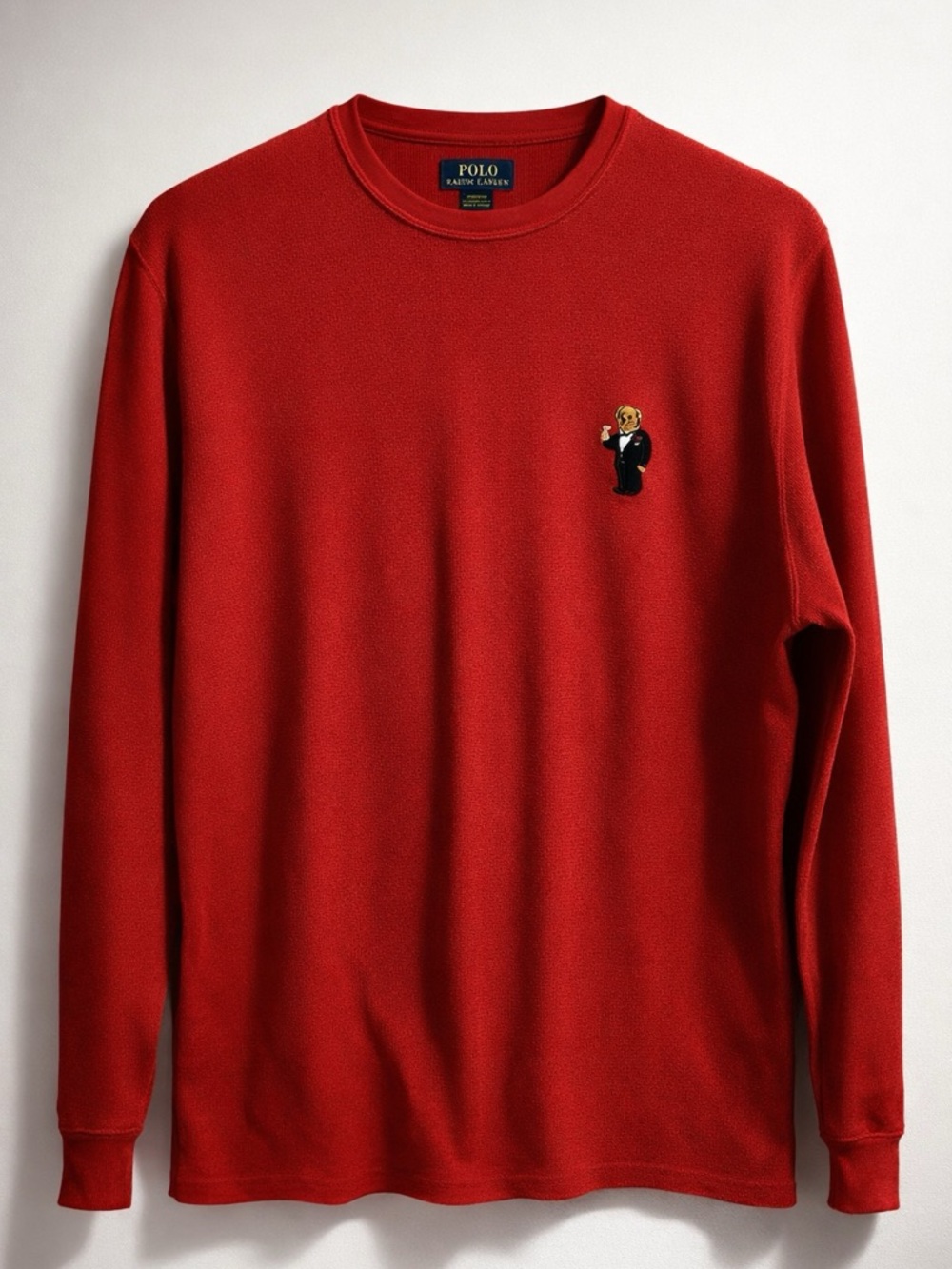 Polo by Ralph Lauren Red Knit Shirt with Navy Label and Yellow Logo